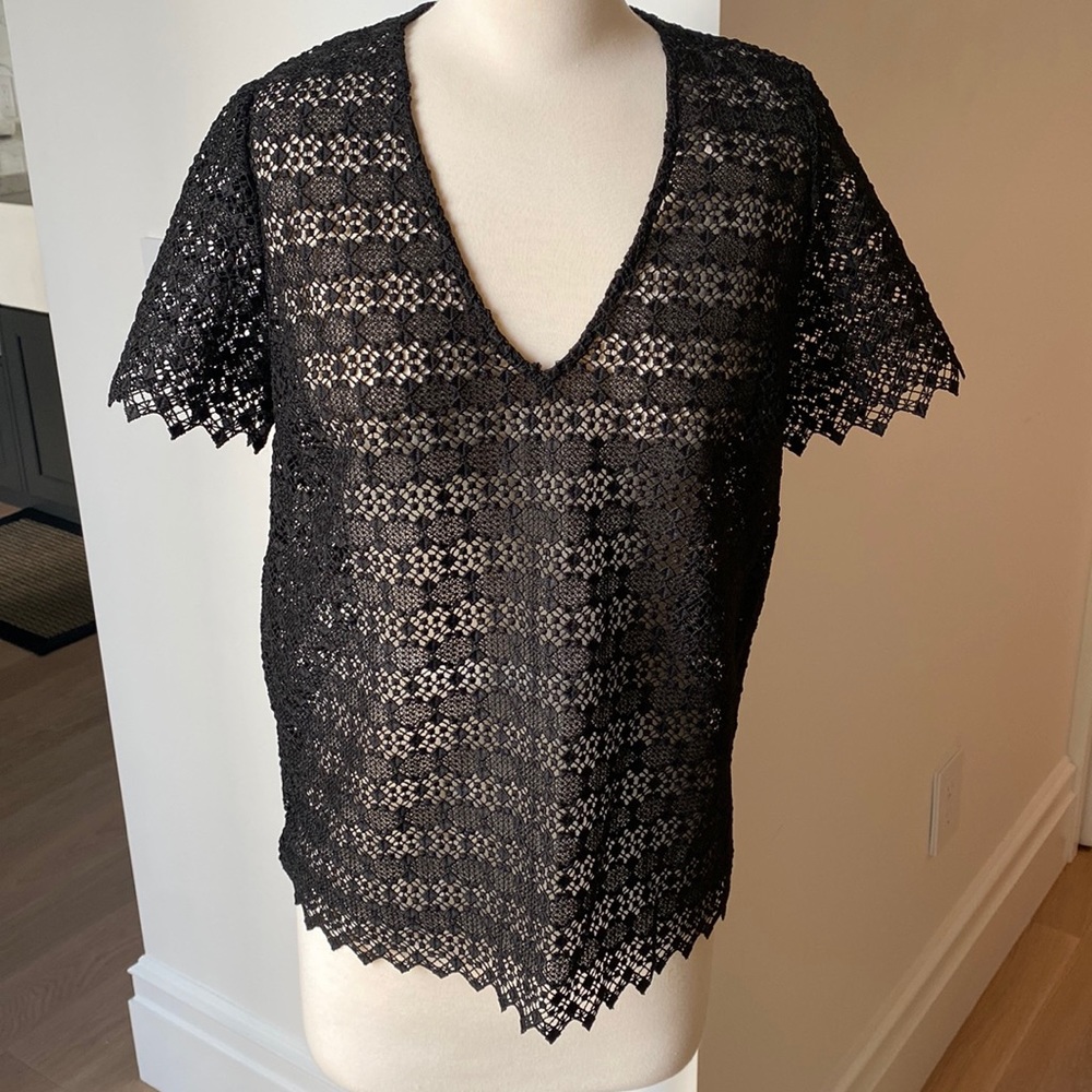 Sandro Alys Black Lace Blouse